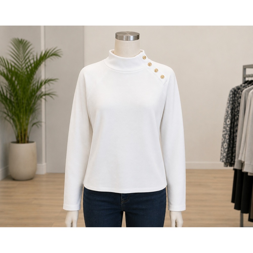 Marc New York White Gold Button Mock Neck Top XL